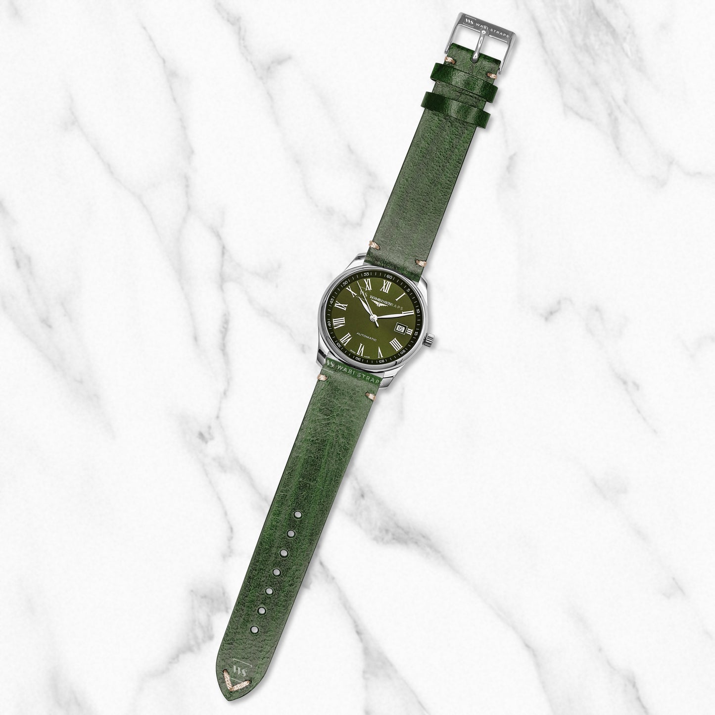 Green Wood Grain Leather Strap