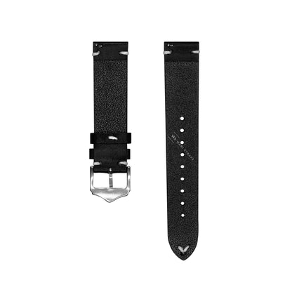 Black Two Stitch Waxed Vintage Leather Strap