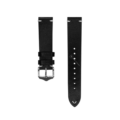 Black Two Stitch Waxed Vintage Leather Strap