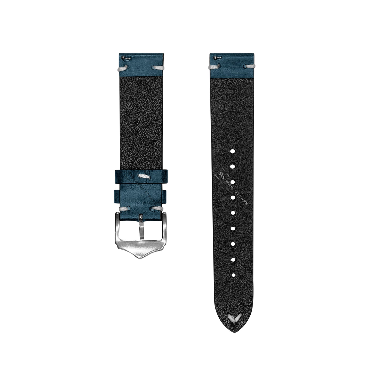 Blue Two Stitch Waxed Vintage Leather Strap