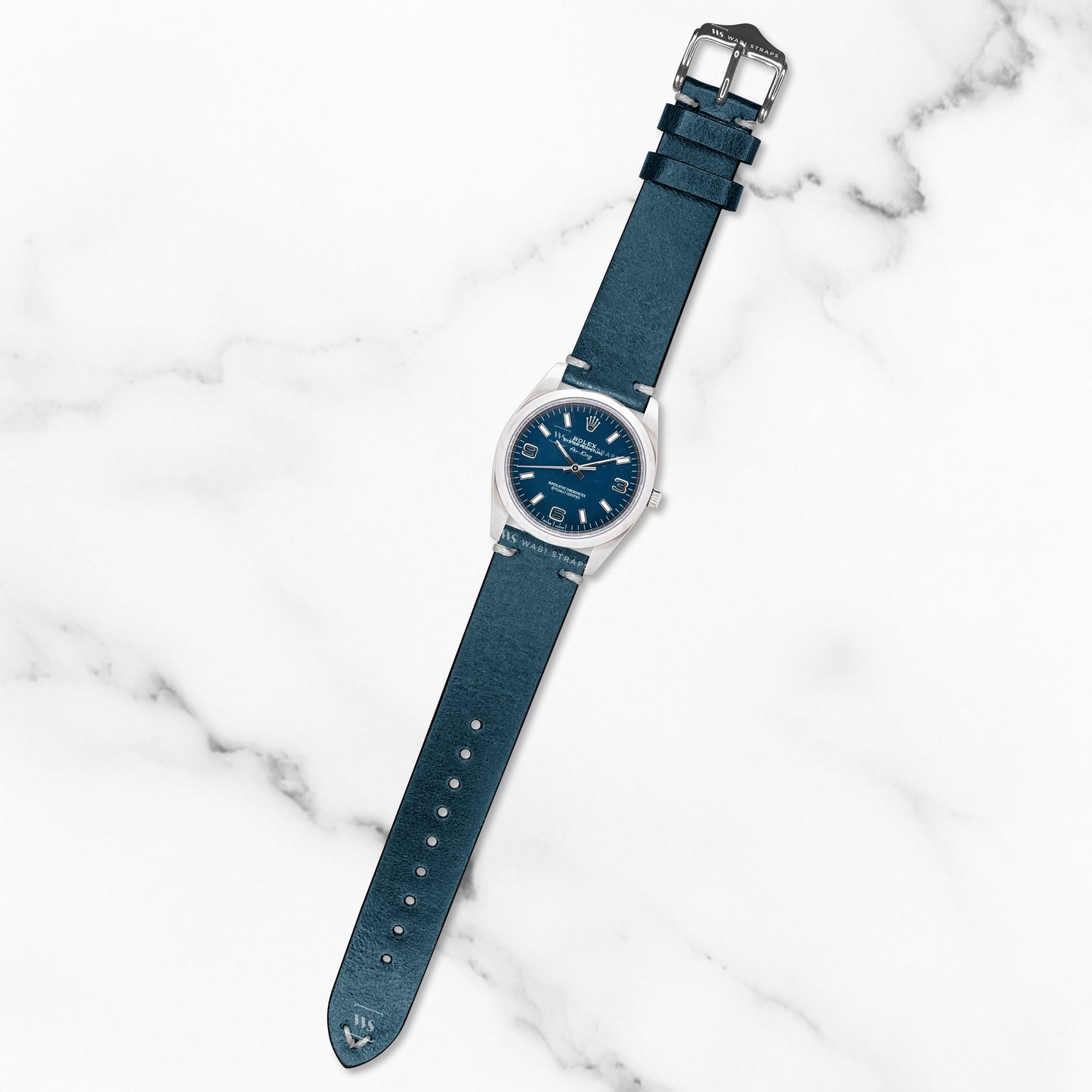 Blue Two Stitch Waxed Vintage Leather Strap