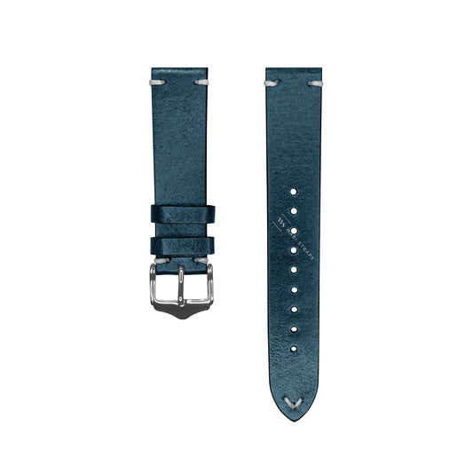 Blue Two Stitch Waxed Vintage Leather Strap