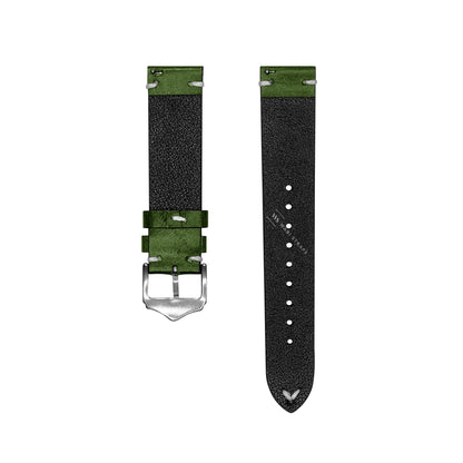 Green Two Stitch Waxed Vintage Leather Strap