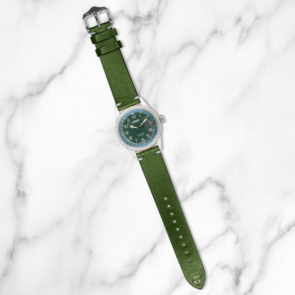 Green Two Stitch Waxed Vintage Leather Strap