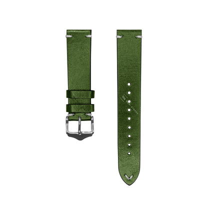 Green Two Stitch Waxed Vintage Leather Strap