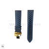 Blue Perforated Rally Watch Strap Gold Buckle Front