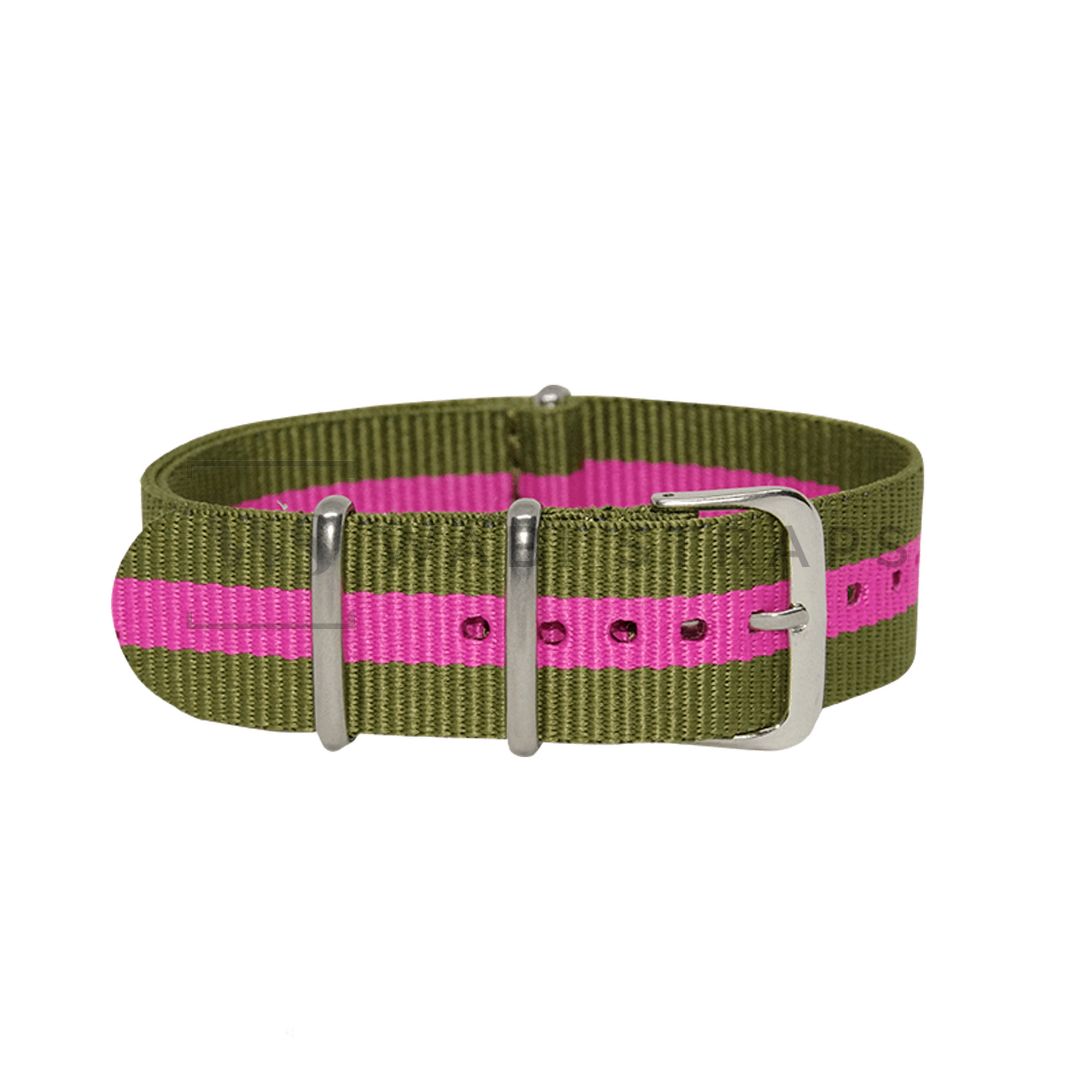 Olive Green & Pink Classic British Military Watch Strap