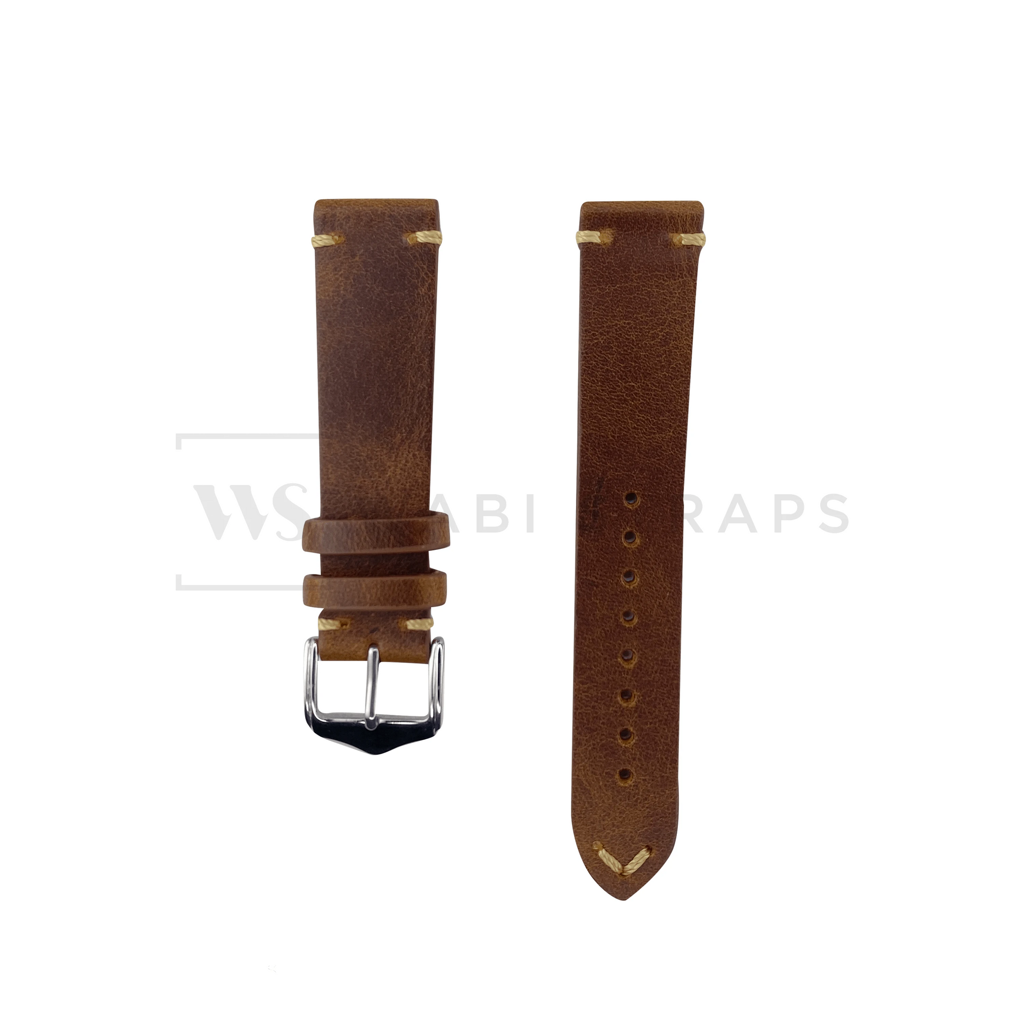 Tan Distressed Leather Watch Strap Front